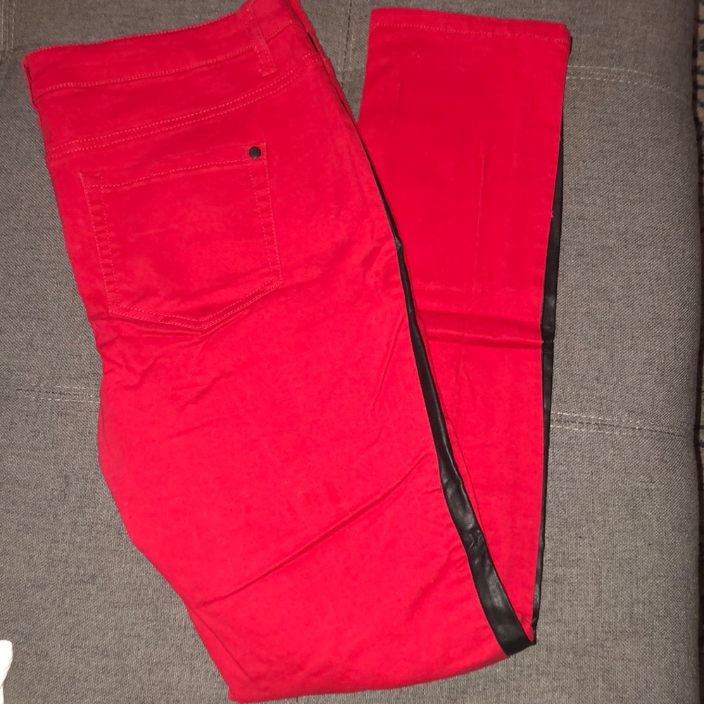 Red pants black stripes